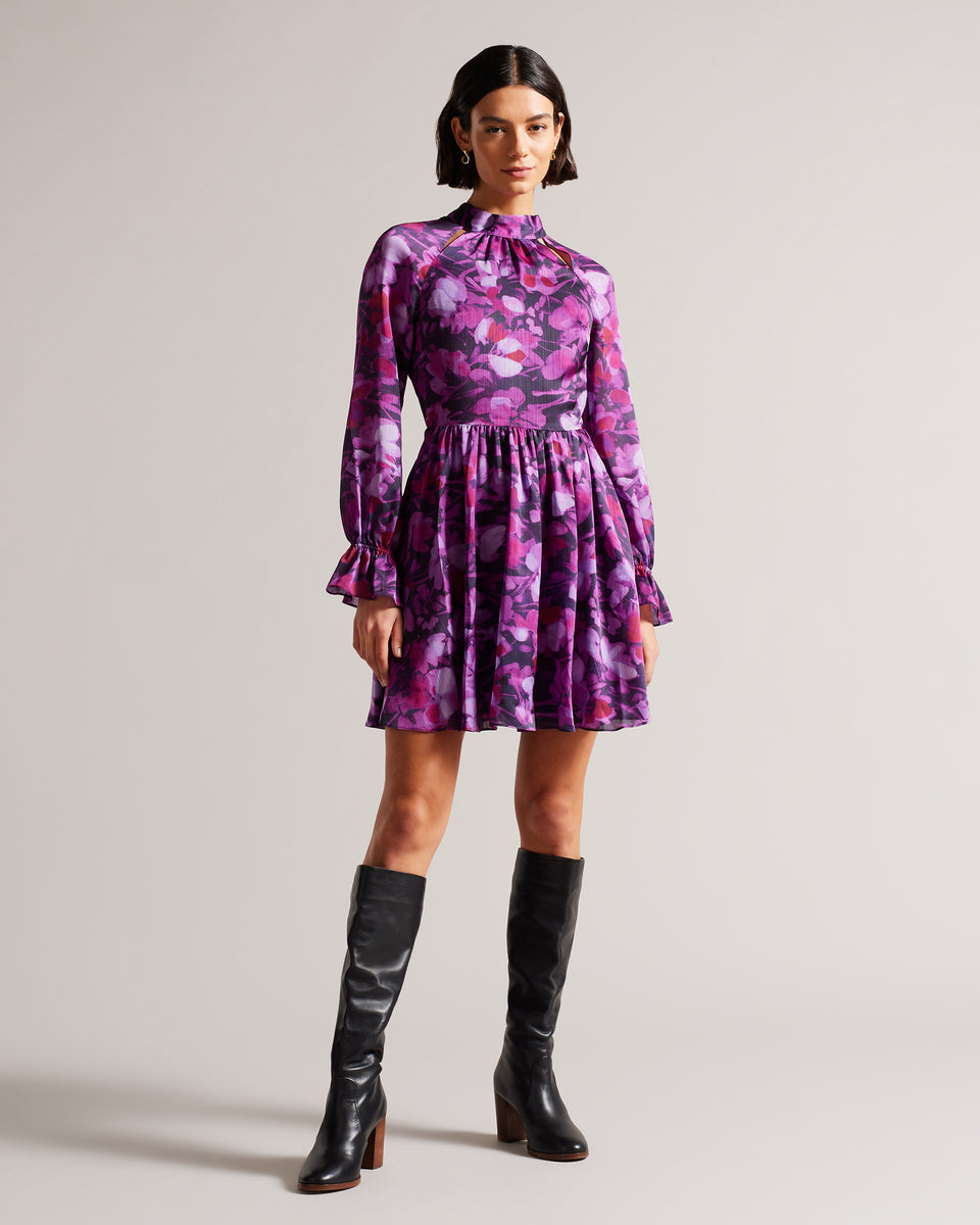 ted baker purple floral dress Ted Baker purple &grey silk floral dress sz 3 (M)