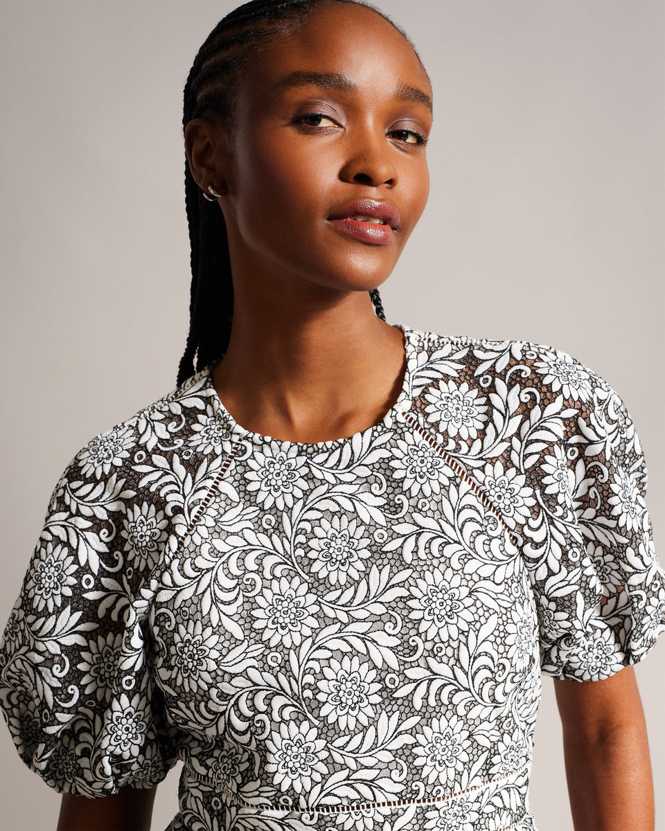 AYYAH Floral Lace Puff Sleeve Midi Dress | Ted Baker Croatia – Ted