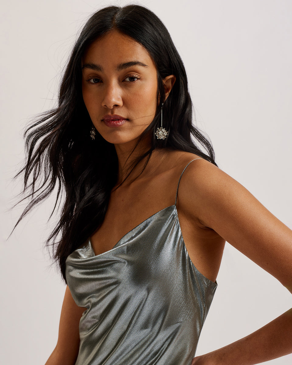ted baker silver dress Ted Baker Ophllia Long Sleeve Silver Sequin Mini Dress Gunmetal 0 1 UK 6 8 250