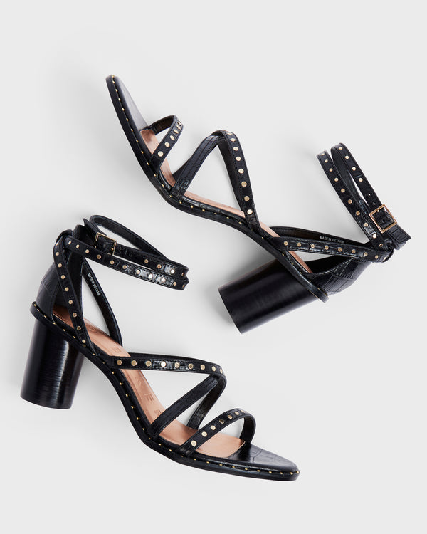 <P>Studded Mid Heel Gladiator Sandal</P>