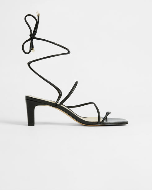 <P>Square Toe Spaghetti Strap Mid Heeled Sandal</P>