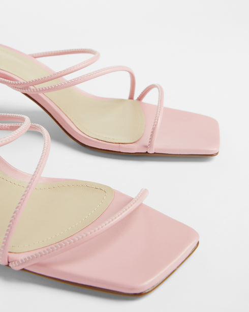 <P>Square Toe Spaghetti Strap Mid Heeled Sandal</P>
