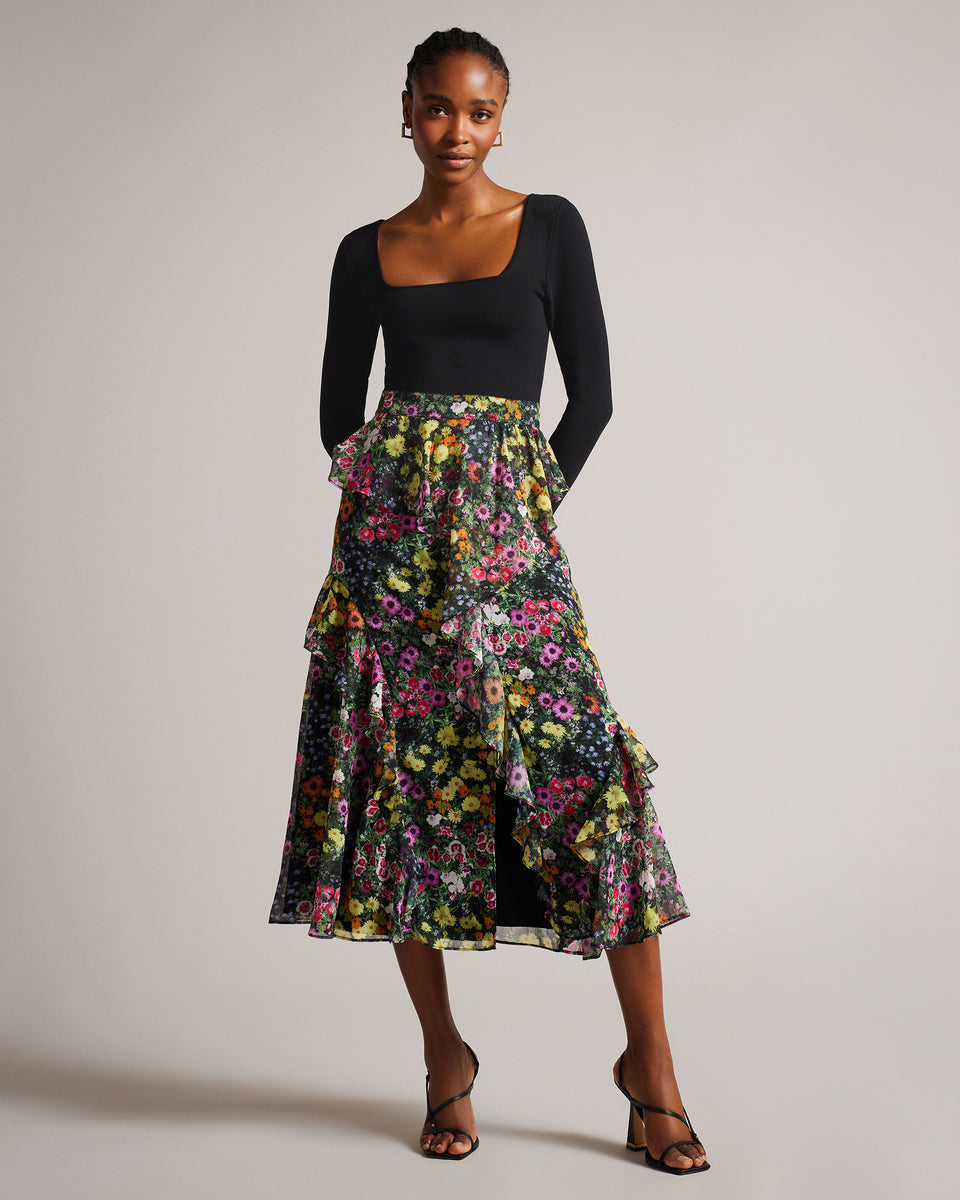 EMERELA Square Neck Fitted Knit Bodice Dress | Ted Baker Croatia