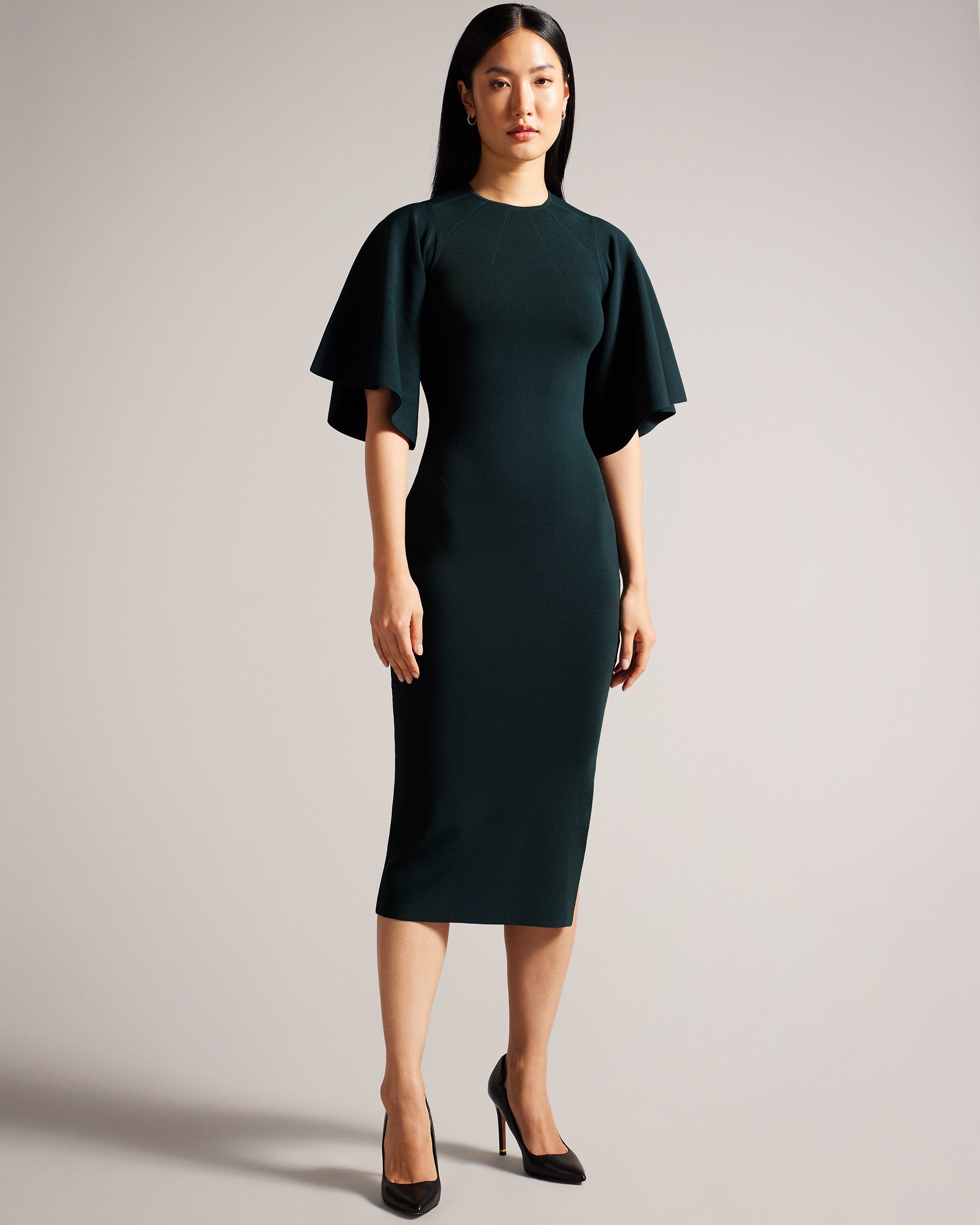 ◆TED BAKER 23SS 最新作◆Lounia◆ニット◆ミディドレス◆2色◆ Ted Baker Women's Lounia Fluted Sleeve Knitted Bodycon Midi