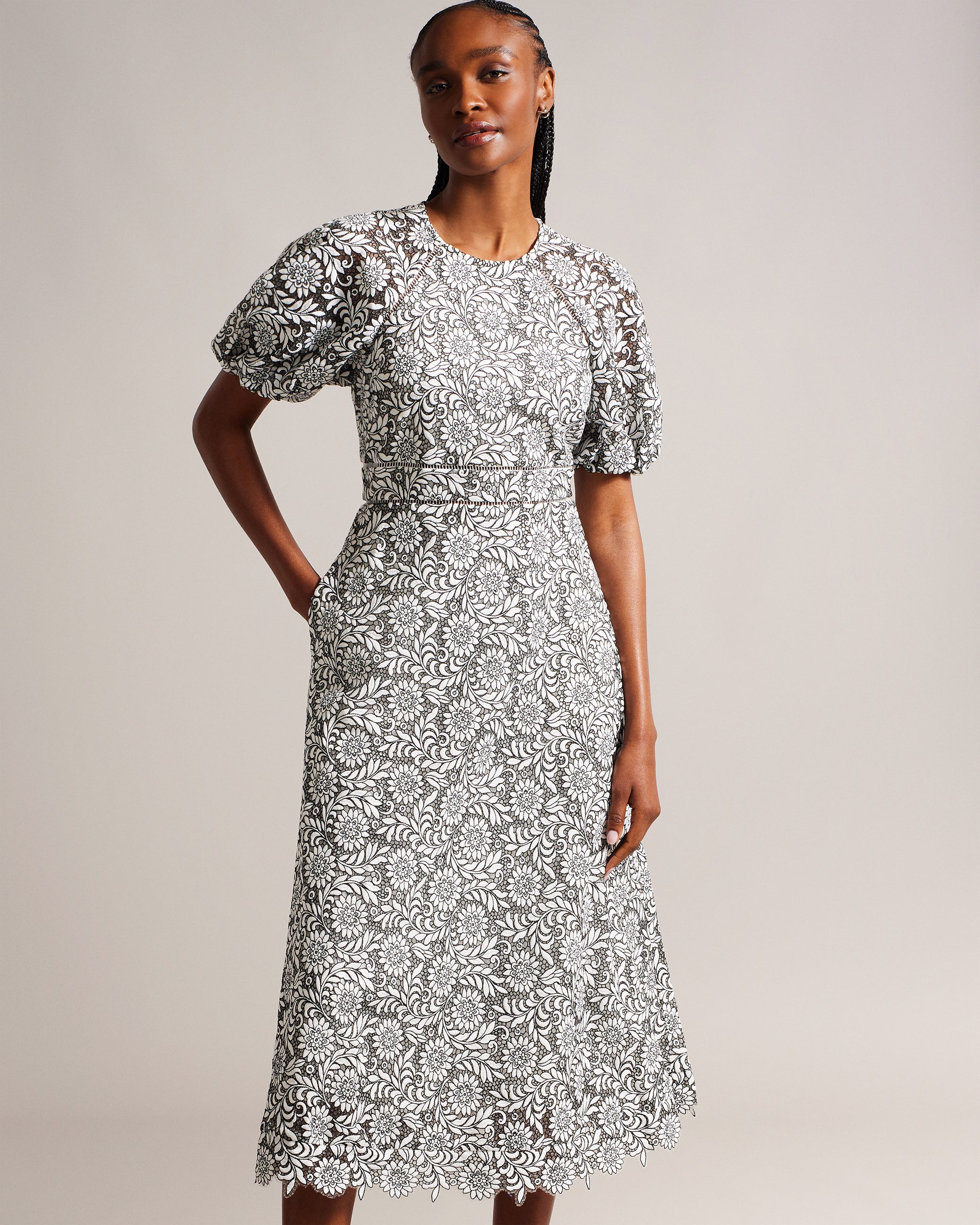AYYAH Floral Lace Puff Sleeve Midi Dress | Ted Baker Croatia – Ted Baker  London