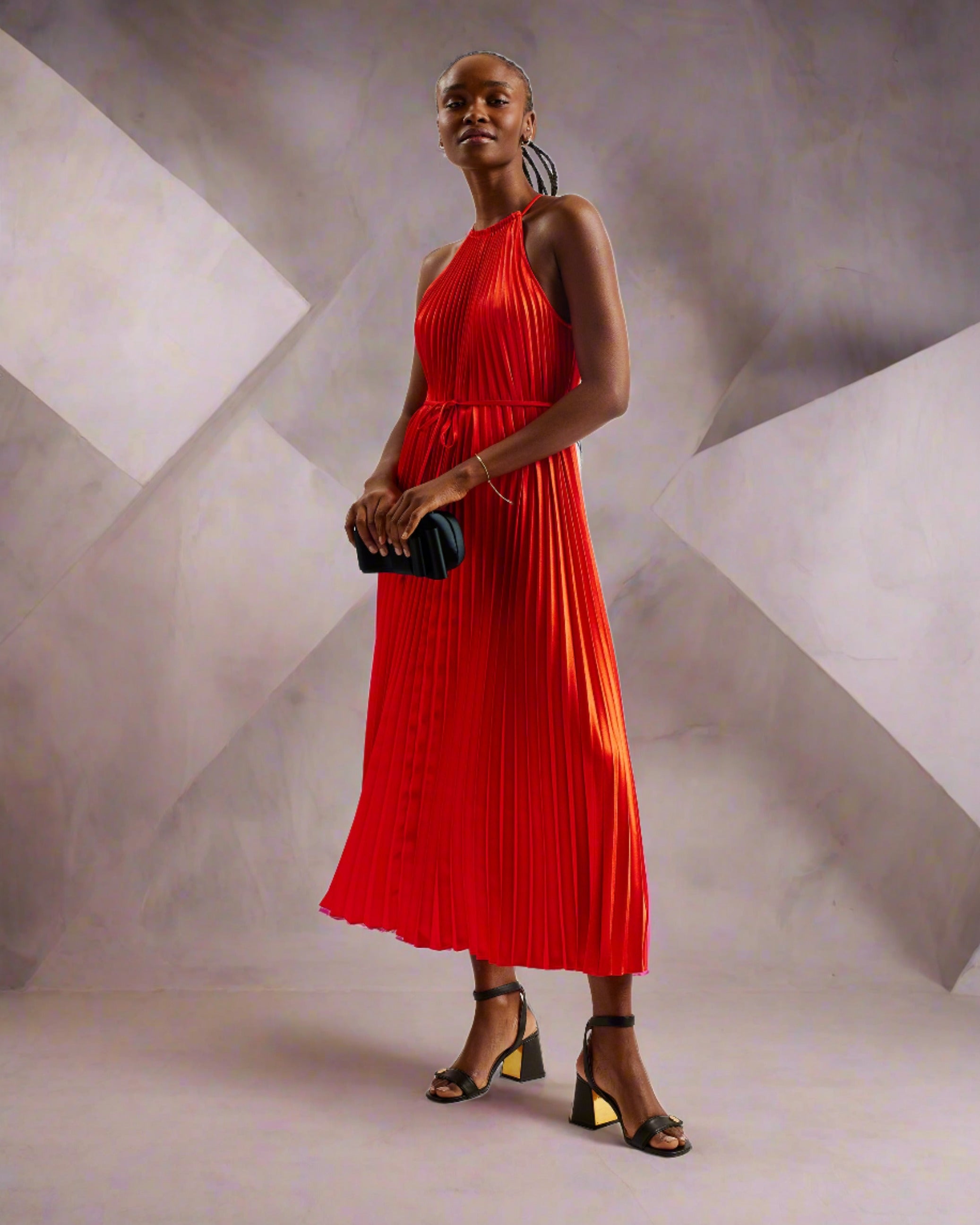 pleated dress ted baker Ted Baker Tie Neck Pleated Maxi Dress