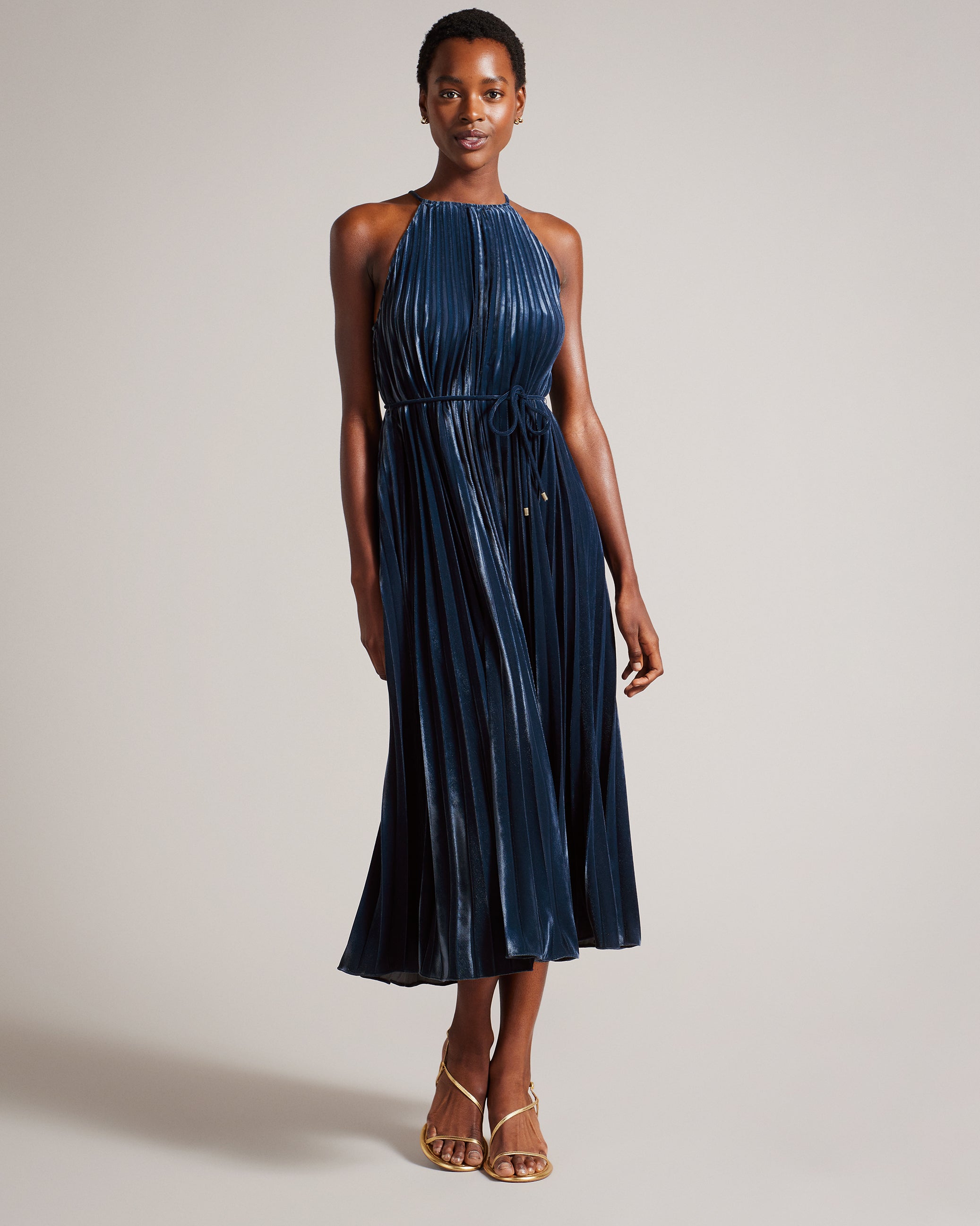 ted baker pleated velvet midi dress MidWeek - Marjorie Francis: Ted Baker 'Cornela' pleated velvet midi dress  $395, bow detail cross body $195, bow ring in rose gold $65 and 'Kaawa'  court shoes $190
